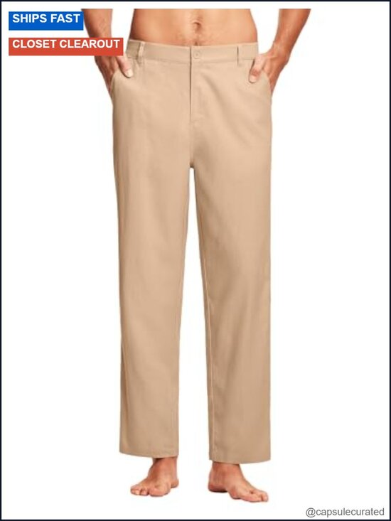 Other - Men's Linen Dress Pants Casual Work Golf Trousers Flat Front with Pockets